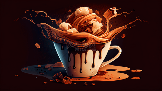 咖啡冷饮背景图片_咖啡冰淇淋夏季插画背景