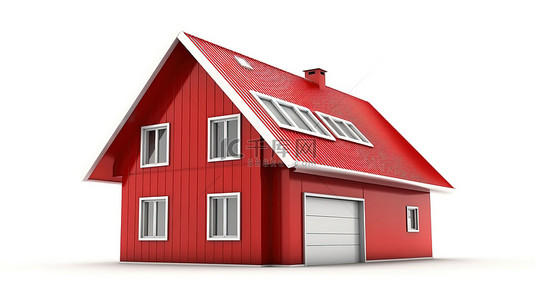 具有节能功能的 3D 孤立白色背景红房子的插图