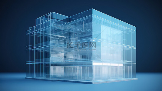 建筑奇迹背景图片_3D 建筑奇迹，在宁静的蓝色背景下具有半透明结构