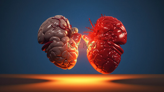 人体心脏卡通背景图片_心脏和大脑和谐的 3d 渲染