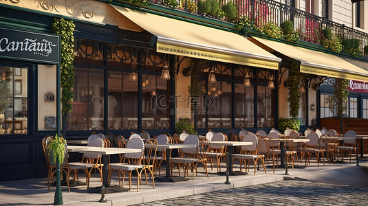 咖啡馆外背景图片_3d 渲染图像中带银行卡的咖啡馆露台包括剪切路径