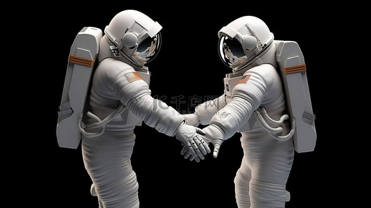 宇航员在太空背景图片_宇航员在太空中握手手势的 3D 插图设计