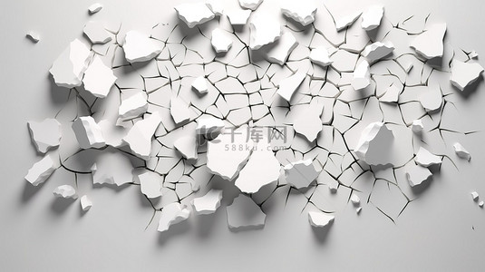 砖墙白墙背景图片_用于 3D 内容渲染的损坏的白墙模板