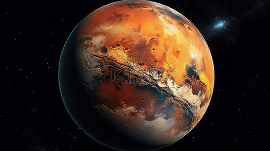 星空背景图片_火星在外层空间的 3d 插图