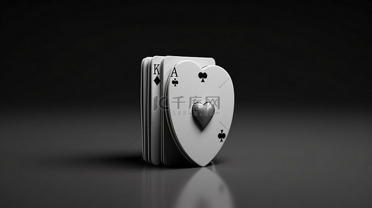 红色背景心形背景图片_现代黑白设计的扑克牌和赌场 2D 红心扑克牌 3D 插图标准尺寸