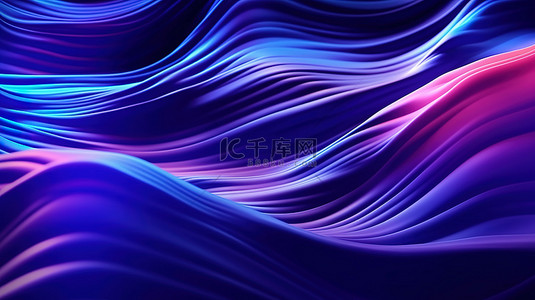 动态波面霓虹蓝和紫色流体运动的抽象显示