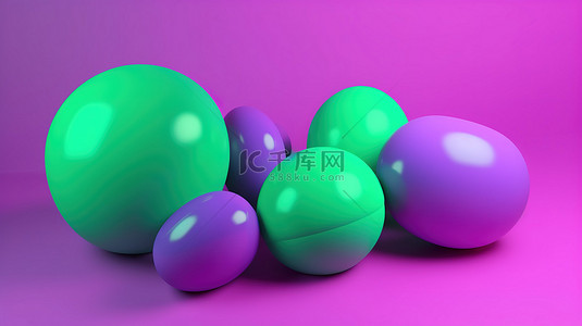 绿色气泡框背景图片_粉红色背景下紫色和绿色的简约 3D 聊天气泡非常适合社交媒体消息插图