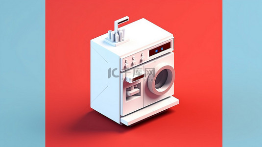 衣物图标背景图片_白色平板洗碗机的 3D 等距图标是现代家用电器