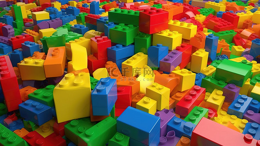 充满活力的 3D 渲染各种儿童玩具塑料块