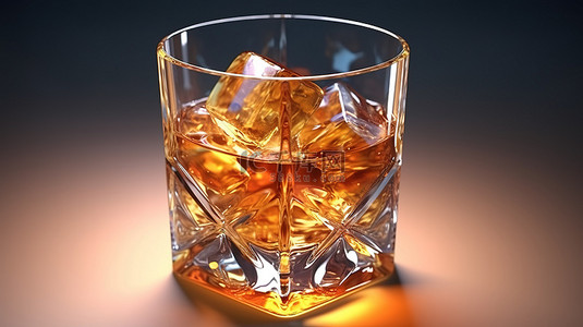 3D 渲染中的冰镇威士忌和清爽果汁，适合娱乐聚会