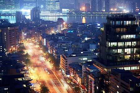 国潮老城背景图片_首尔老城夜景
