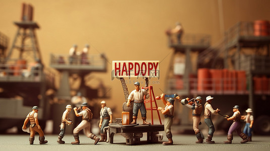 快乐的工人背景图片_快乐的劳动节 3D 描绘勤劳的工人