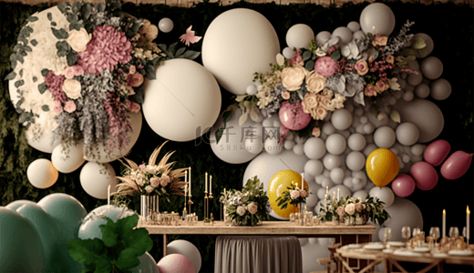 气球背景黄色背景图片_派对婚礼鲜花气球背景