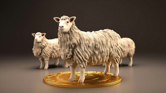 金融背景图片_羊和比特币的 3d 插图