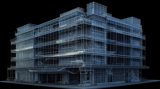 城市建筑施工背景图片_在 3d x 射线黑色背景中可视化的建筑