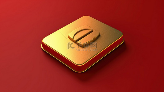 盘扣设计背景图片_橡皮图标哑光红板上闪亮的金色橡皮标志 3D 渲染社交媒体设计