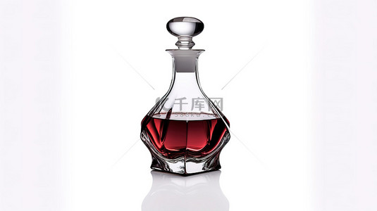 竹筒酒器背景图片_玻璃水晶醒酒器中的红酒在 3D 呈现的白色背景上展示