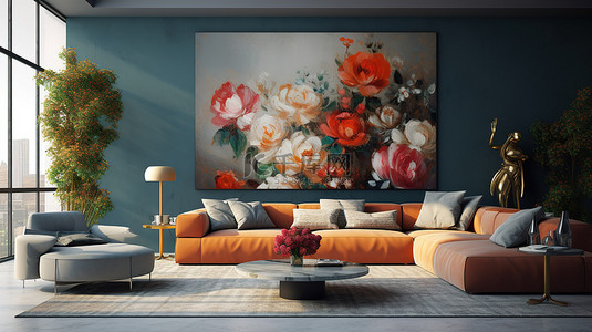 酒店外观背景图片_3D 渲染的花朵增强您的生活空间的外观