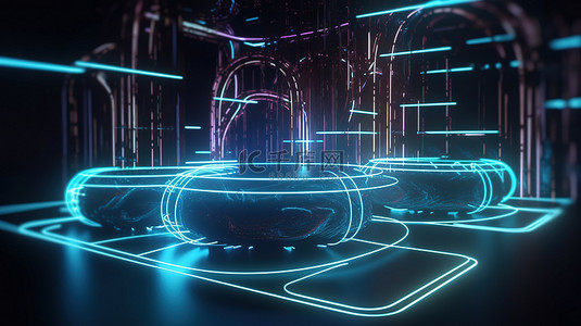 未来派霓虹灯空间结构 3D 抽象背景