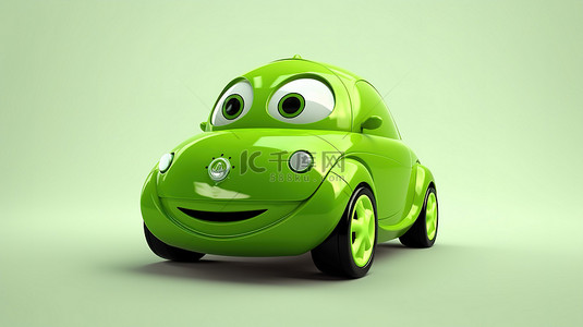 一辆绿色汽车的 3d 字符