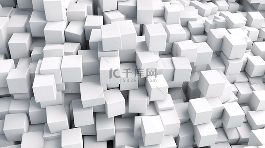 简约背景正方形背景图片_重复白色立方体形成简约几何图案的 3D 插图