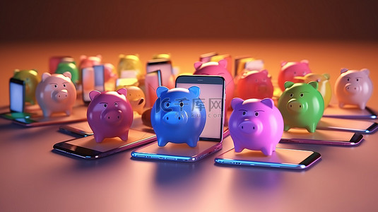 账户转账背景图片_轻松的财富管理以 3D 方式在智能手机和存钱罐之间在线转账