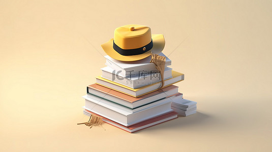 白色背景教育帽子和书籍的现代等距设计