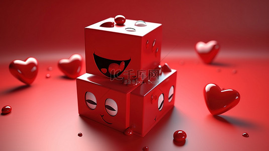 当下背景图片_爱情反应点缀 3D 渲染红色礼盒