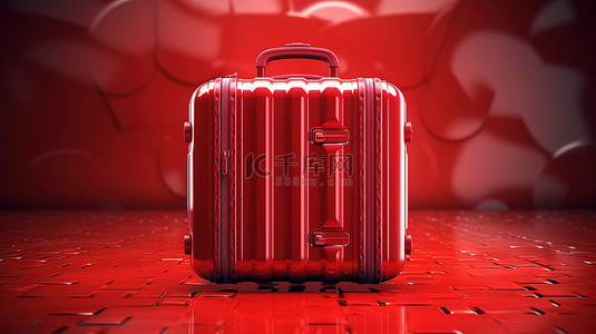 数字生成的红色手提箱的 3D 渲染
