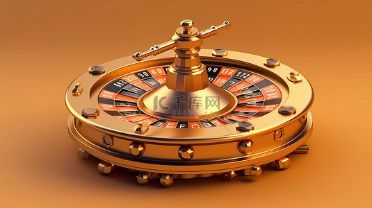 真实的 3D 轮盘赌轮和老虎机，位于以 3D 渲染的米色背景上的在线赌场设置中