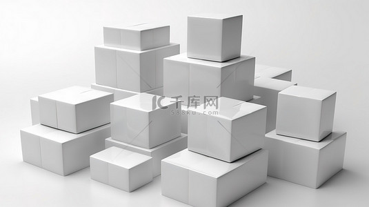 各种白色立方体高分辨率 3D 艺术与剪切路径