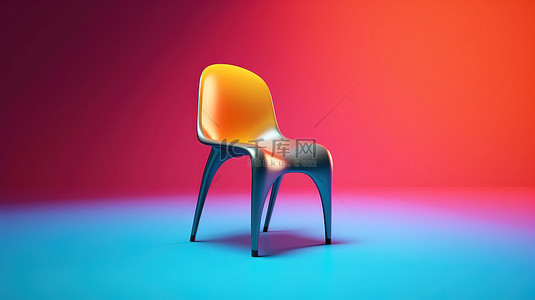 充满活力的椅子设置在 3D 渲染的渐变背景下
