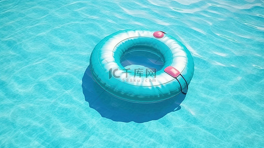 带充气橡胶环和复制空间 3D 渲染图像的夏季池畔度假的顶视图