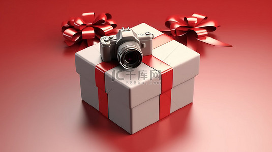 礼品盒装相机 3D 渲染概念，完美礼物