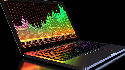 3D 渲染笔记本和图表在线交易市场数据和股票分析的数字描述