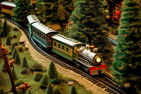老式火车背景图片_松树中的老式火车