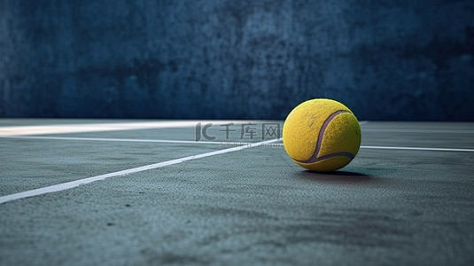 球场背景图片_带有 3d 渲染网球的蓝色混凝土球场
