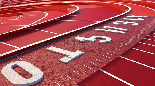 跑步速度线背景图片_带有横截面车道编号和剖面图的空跑道的 3D 插图