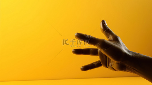 手掌落手掌背景图片_带有 3d 渲染手的黄色背景