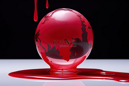 冰上嬉戏背景图片_当液体从玻璃球滴下时，将红色液体滴在冰上