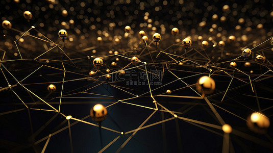 黄字购物袋背景图片_黄金线和点连接网络的 3D 渲染