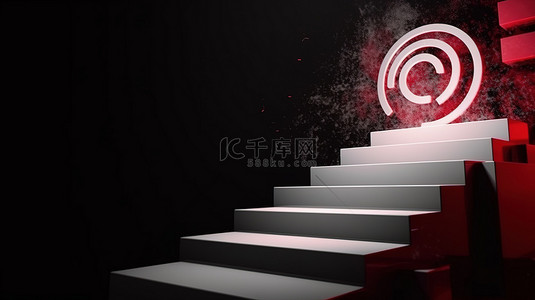 金融红色背景图片_带有楼梯和红色目标的 3D 图说明了成功概念