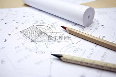 量一量数学书背景图片_一张白纸，里面装满了数学试卷，配有铅笔和尺子