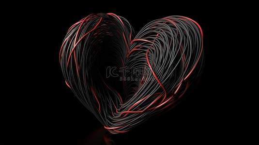 快乐情人节背景图片_黑色背景上 3D 插图中的情人节心