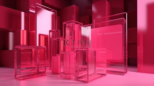 用于时尚和化妆品产品的明亮霓虹粉红色亚克力板的惊人 3D 渲染