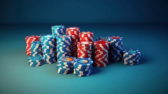 扑克牌k背景图片_蓝色背景与 3d 呈现的扑克牌和赌场筹码