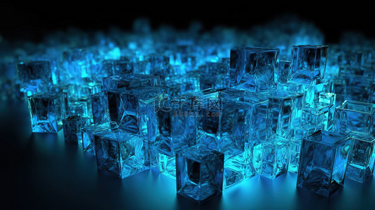 水晶素描背景图片_具有独特几何形状的抽象蓝色水晶立方体 3D 渲染图像