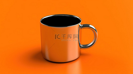 茶壶卡通背景图片_充满活力的橙色背景上单色锡杯的 3D 渲染