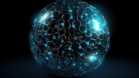 霓虹球背景图片_由许多圆圈组成的蓝色球的抽象未来主义模型 3d 插图