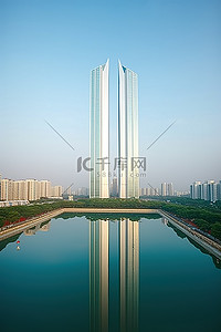 建筑景观背景图片_李仁荷市的高楼大厦和湖泊